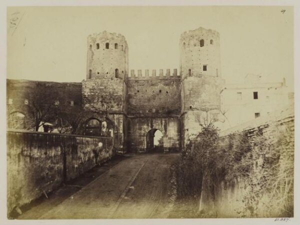Parker, John Henry, Gates of Rome - Porta Appia, now di S. Sebastiano, Honorius, A.D. 403, rebuilt by Belisarius, and brick towers added by King Theodoric, c. A.D. 500