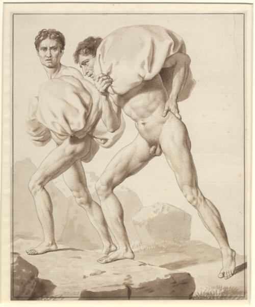C.W. Eckersberg, Studie af to nøgne mænd, belæssede med byrder, på vej op ad et bjerg