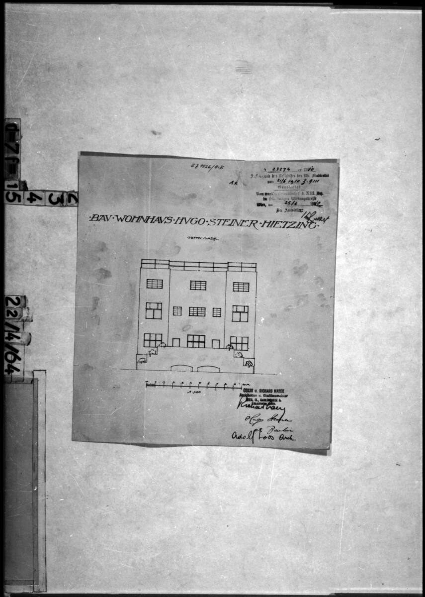Anonym, Haus Hugo und Lilly Steiner, Wien XIII., Sankt-Veit-Gasse 10, Einreichplan, Frontalansicht