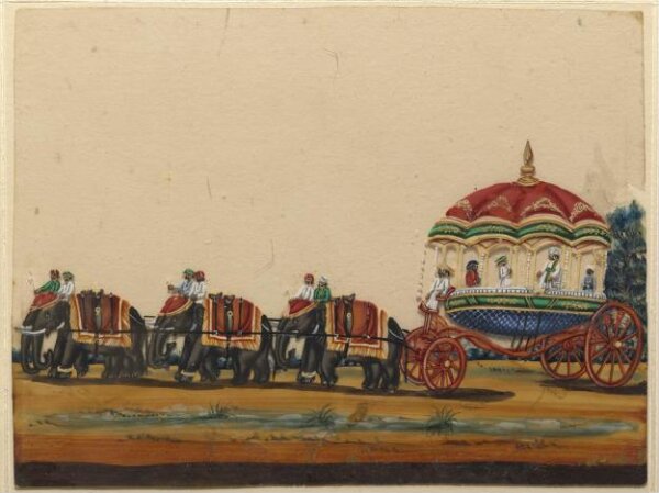 Unknown, A carriage drawn by six elephants