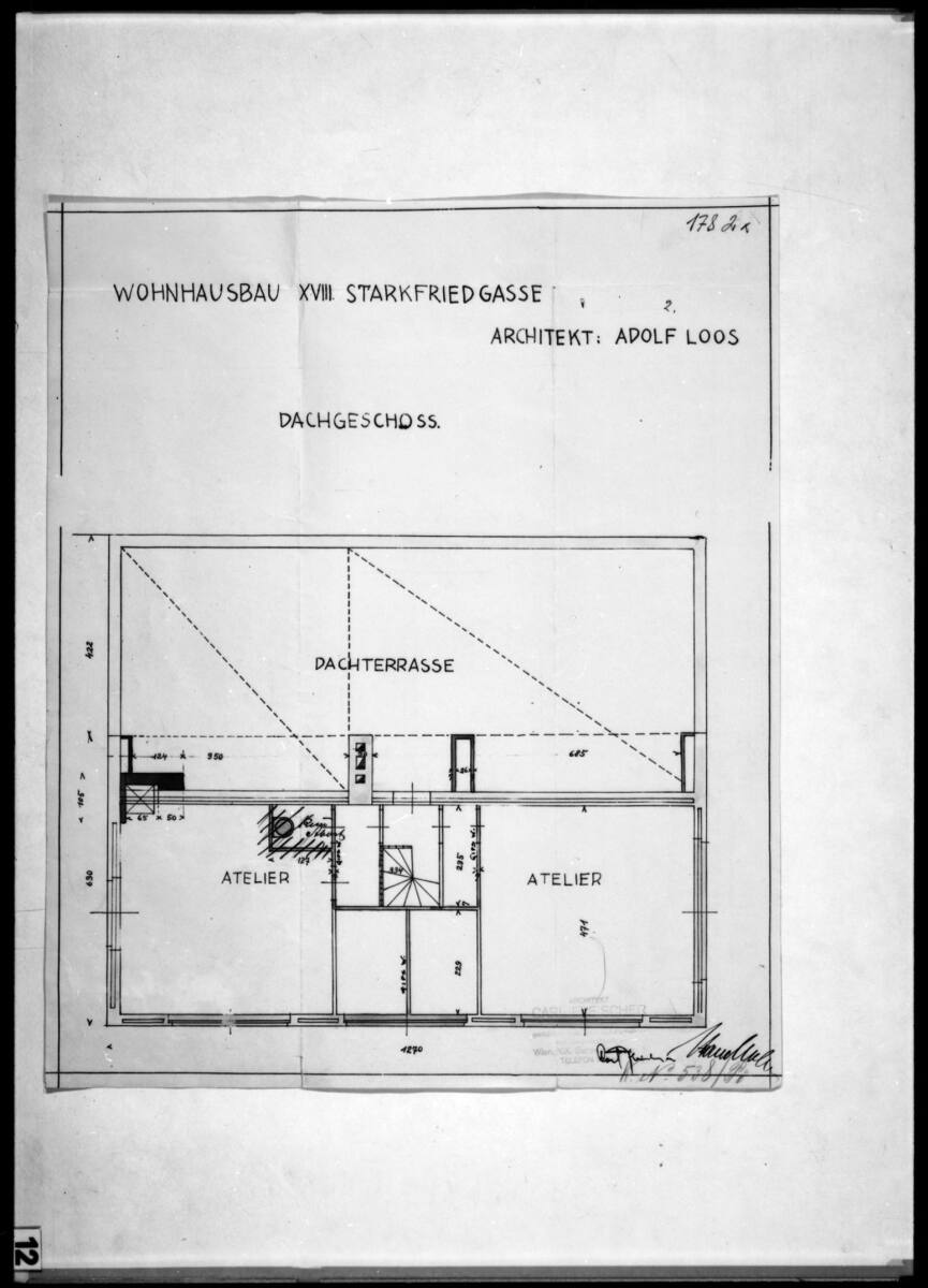 Anonym, Haus Hans und Anny Moller, Wien XVIII., Starkfriedgasse 19, Einreichplan, Dachgeschoss