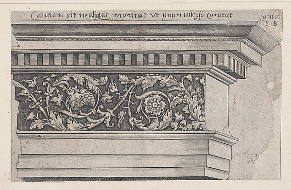 Agostino Veneziano (Agostino dei Musi), Ionic Entablature, from "Speculum Romanae Magnificentiae"