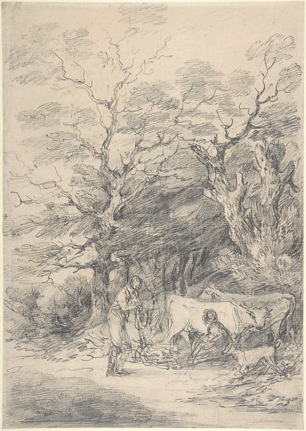Gainsborough Dupont, Landscape with cattle and figures; sketch for the Rustic Courtship