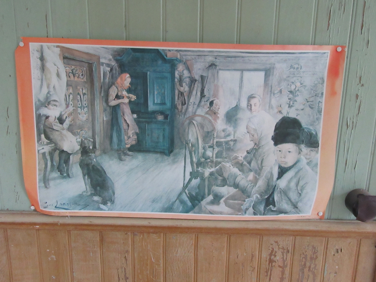 Unknown artist, Interiör från Nygårdsgården i Bingsjö. Köket på bottenvåningen i korsplanshuset på gården. Huset uppfördes 1912. Plansch efter målning av Carl Larsson med motiv från sommarstugan på Danielsgården i Bingsjö.