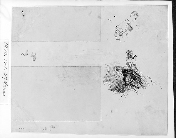 James McNeill Whistler, Two Profile Studies; One Sketch of a Head (from Sketchbook)