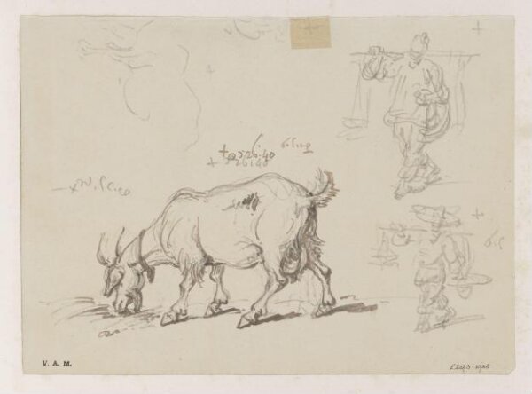 George Chinnery, A goat, with two figure sketches