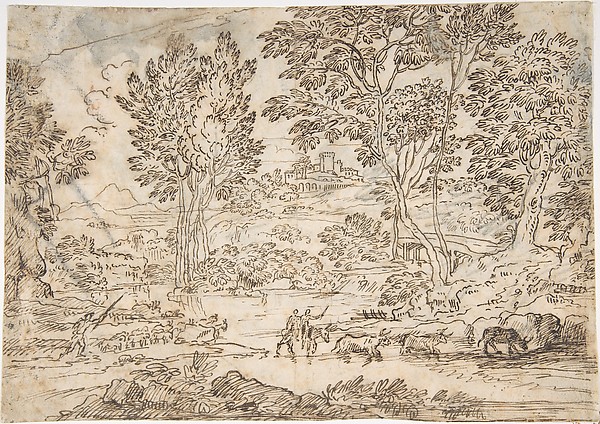 Claude Lorrain (Claude Gellée), Sunrise (recto); Landscape with Figures (verso)
