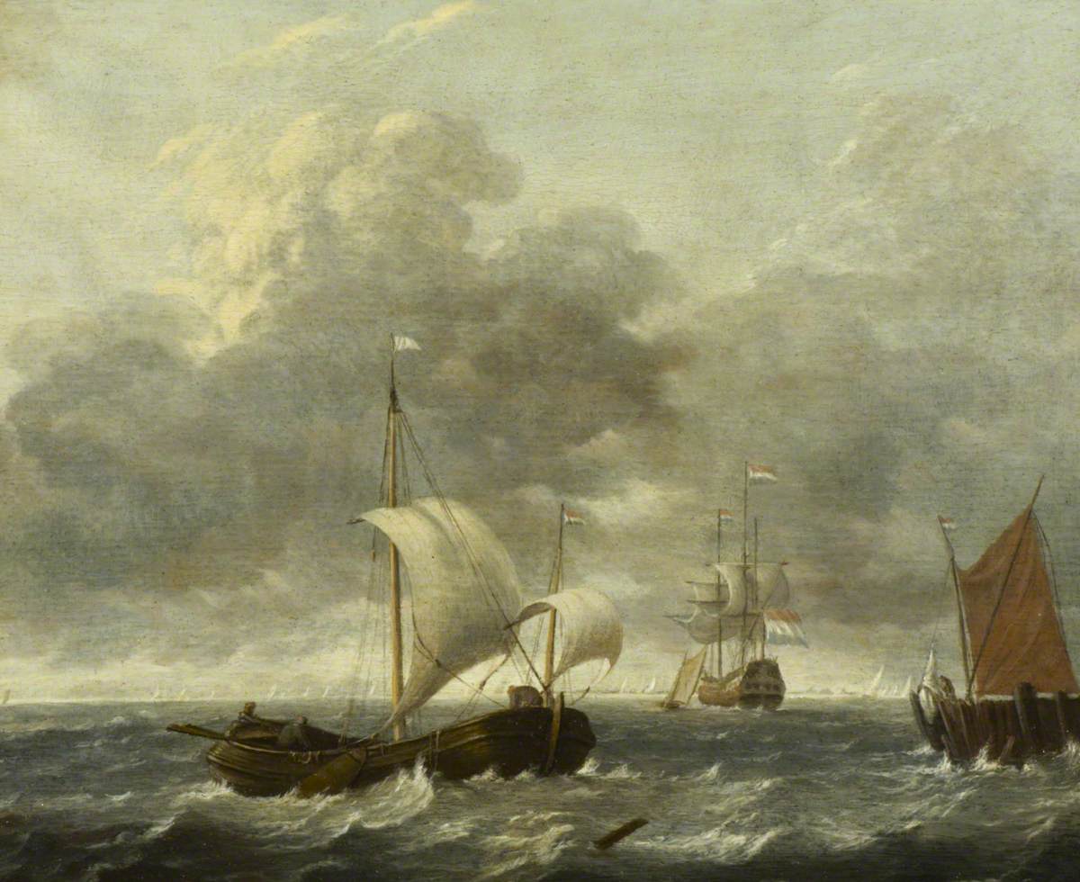 Gerrit Battem, A Fishing Pink Running Past a Jetty