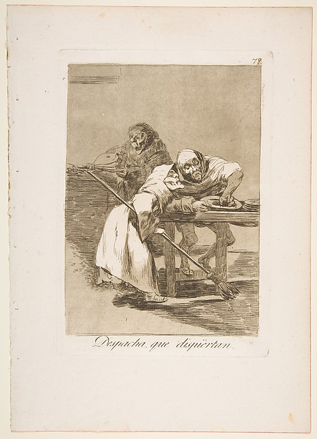 Goya (Francisco de Goya y Lucientes), Plate 78 from "Los Caprichos": Be quick, they are waking up (Despacha, que dispiértan)