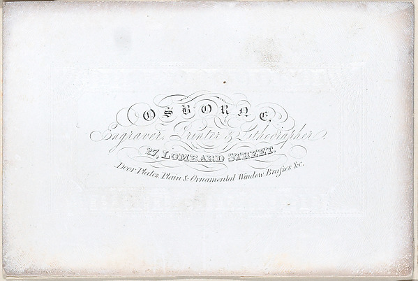 Anonymous, British, 19th century, Trade Card for Osborne, Engraver, Printer, and Lithographer