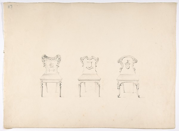 Anonymous, British, 19th century, Design for Three Chairs with Armorial Ornament on Backs