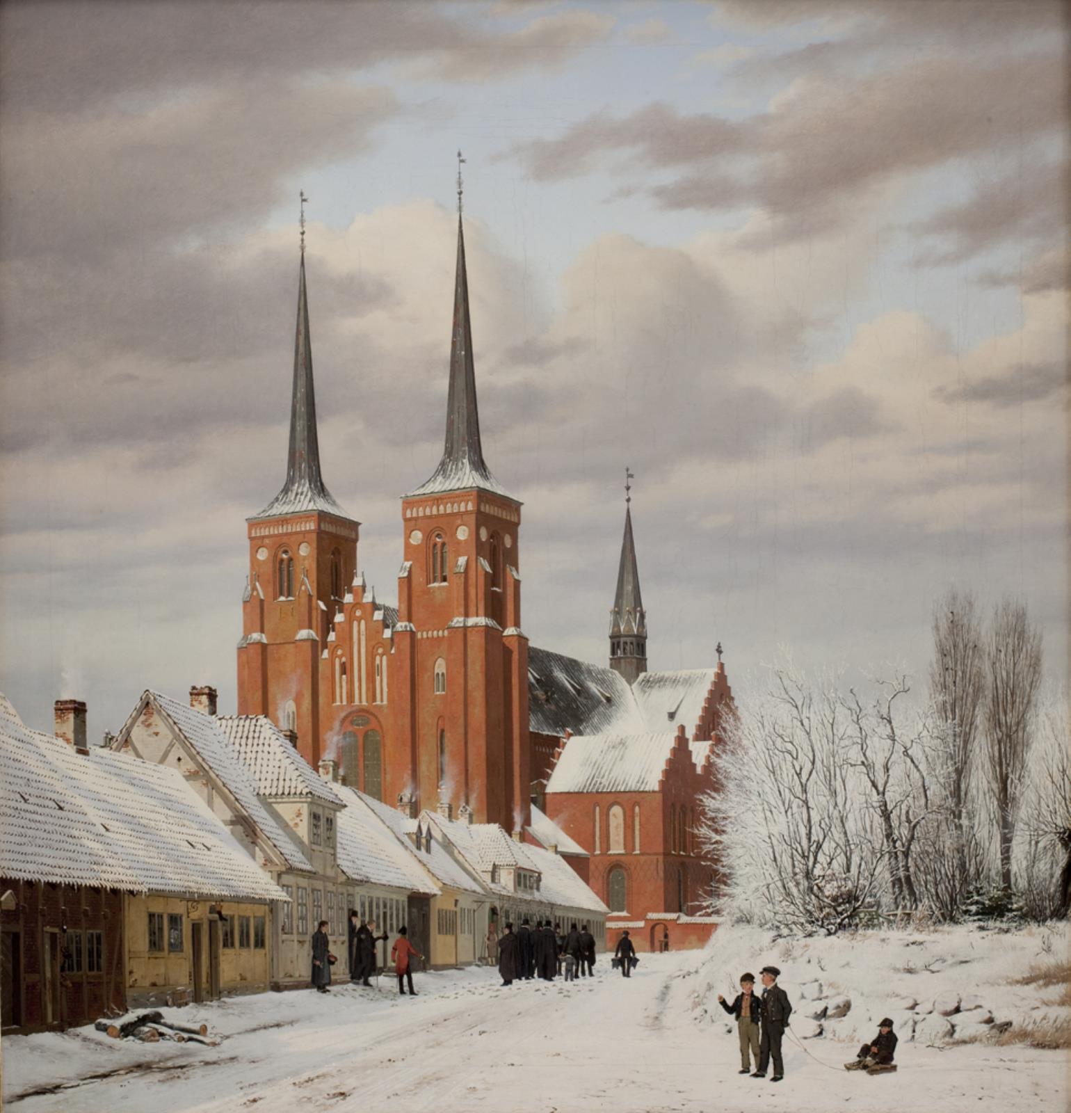 Jørgen Roed, En gade i Roskilde. I baggrunden domkirken
