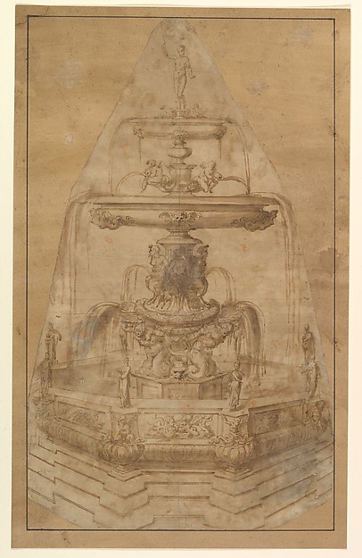 Anonymous, Italian, 16th century, Design for a Fountain with River Gods and Nymphs
