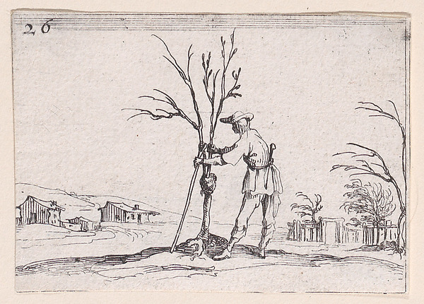Jacques Callot, Le Jardinier Émondant un Arbuste (The Gardener Pruning a Shrub), plate 26 from "Lux Claustri ou La Lumière du Cloitre" (The Light of the Cloisters)