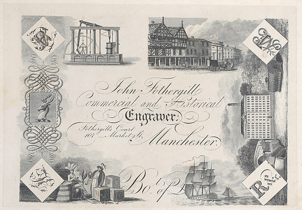 Anonymous, British, 19th century, Trade Card for John Fothergill, Commercial and Historical Engraver