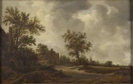 Frans de Hulst, Landschap met landhuizen langs een zandweg