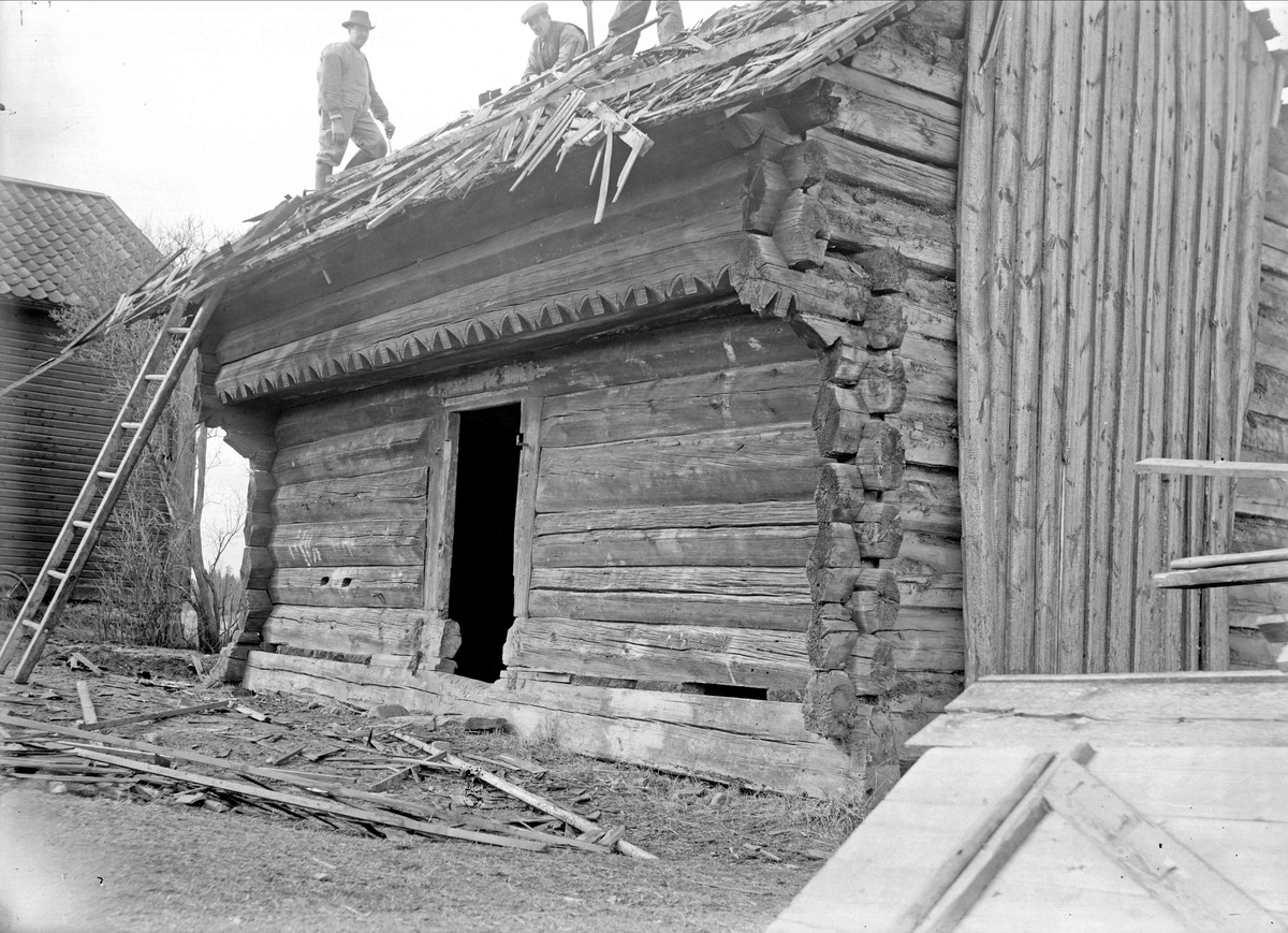 Paul Sandberg, The Head of Kitchen during dismantling, Borggårde, Hökshus parish, Uppland late 1920s