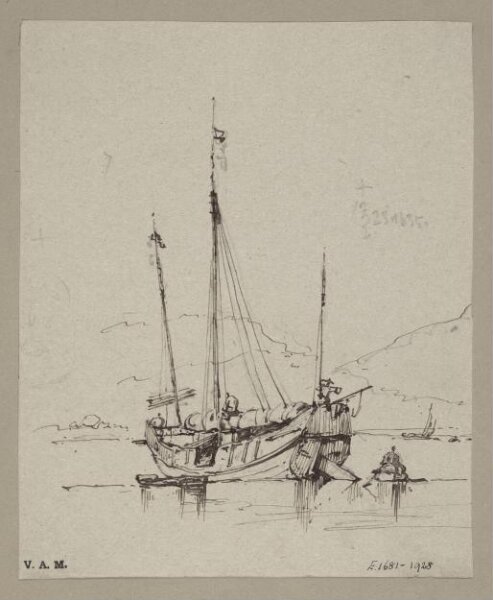 George Chinnery, A Chinese junk with sail furled