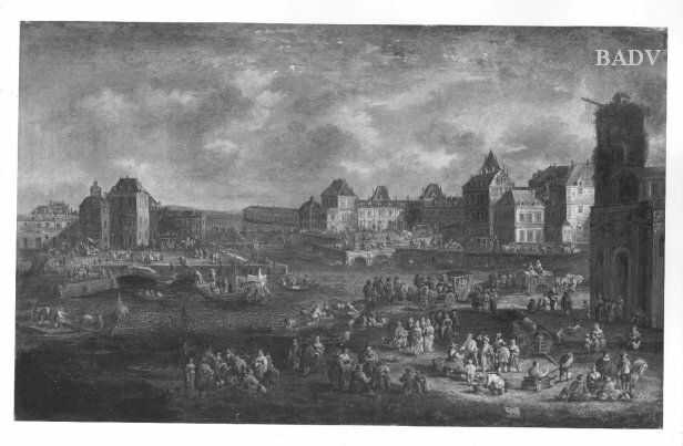 Pieter Bout, Harbour Sqare of a Town, crowded with people