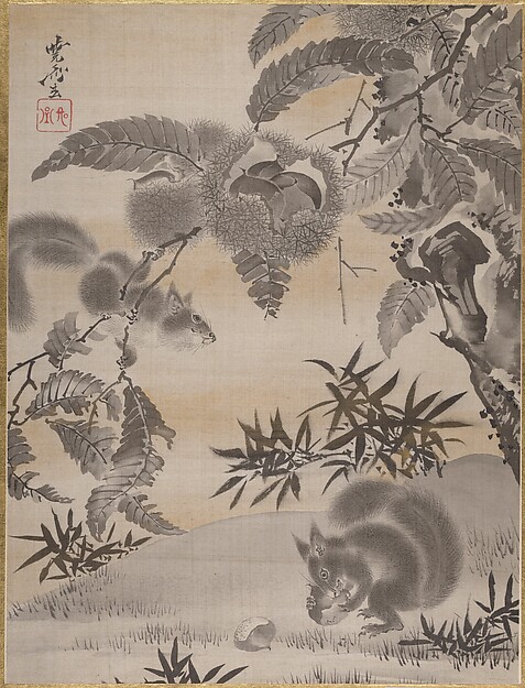 Kawanabe Kyōsai 河鍋暁斎, Squirrels Gathering Chestnuts
