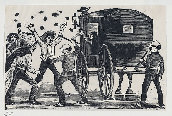 José Guadalupe Posada, Men fighting near a horse and carriage