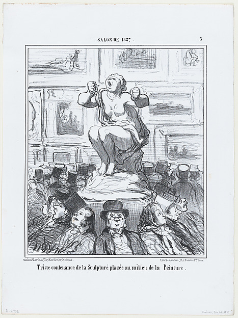 Honoré Daumier, Triste contenance de la Sculpture placée au milieu de la Peinture, from Le Salon de 1857, published in "Le Charivari"