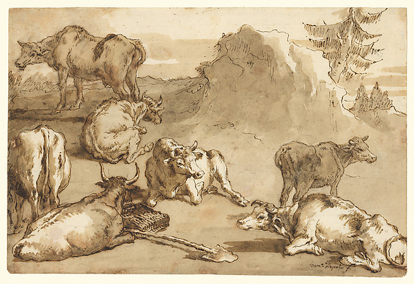 Giovanni Domenico Tiepolo, Cattle in a Landscape
