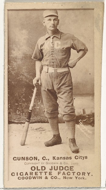 Goodwin & Company, Joseph Brook "Joe" Gunson, Catcher, Kansas City Cowboys, from the Old Judge series (N172) for Old Judge Cigarettes