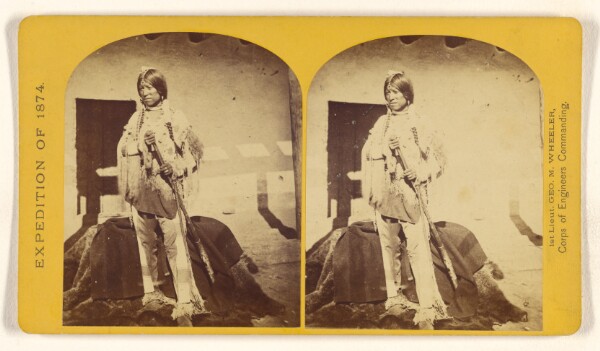 Timothy H. O'Sullivan, Shee-zah-nan-tan, Jicarilla Apache Brave in characteristic costume, Northern New Mexico.
