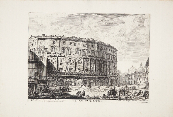 Giovanni Battista Piranesi, Marcellus' teater sammenbygget med Palazzo Orsini, i det fjerne kuplen på kirken Santa Maria in Campitelli
