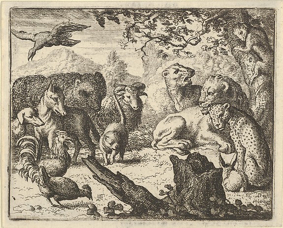 Allart van Everdingen, The Lion Announces a Durable Peace to the Animals who Surround Him from Hendrick van Alcmar's Renard The Fox