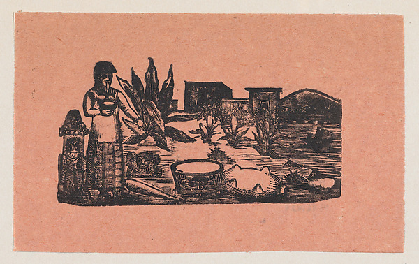 José Guadalupe Posada, A woman standing in the countryside pointing to a tub of water