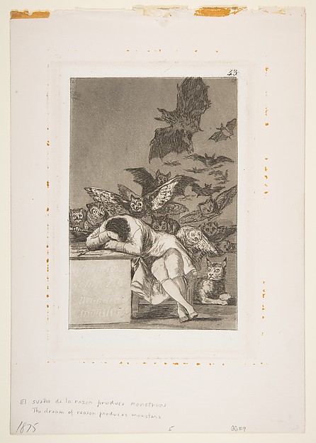 Goya (Francisco de Goya y Lucientes), Plate 43 from "Los Caprichos": The sleep of reason produces monsters (El sueño de la razon produce monstruos)