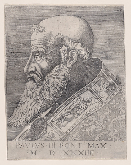 Agostino Veneziano (Agostino dei Musi), Pope Paul III, Bareheaded