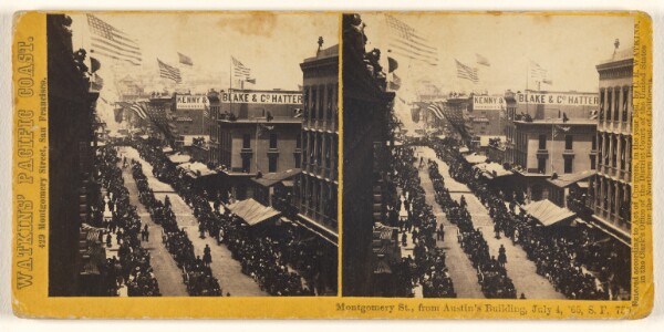 Carleton Watkins, Montgomery St., from Austin's Building, July 4, '65, S .F.