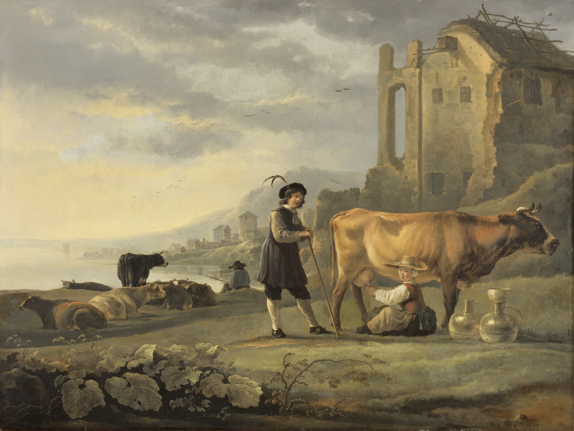 Aelbert Cuyp, Landscape with Maid Milking a Cow