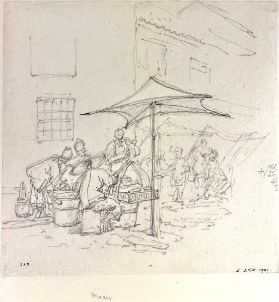 George Chinnery, Vendors beneath a sunshade, Macau
