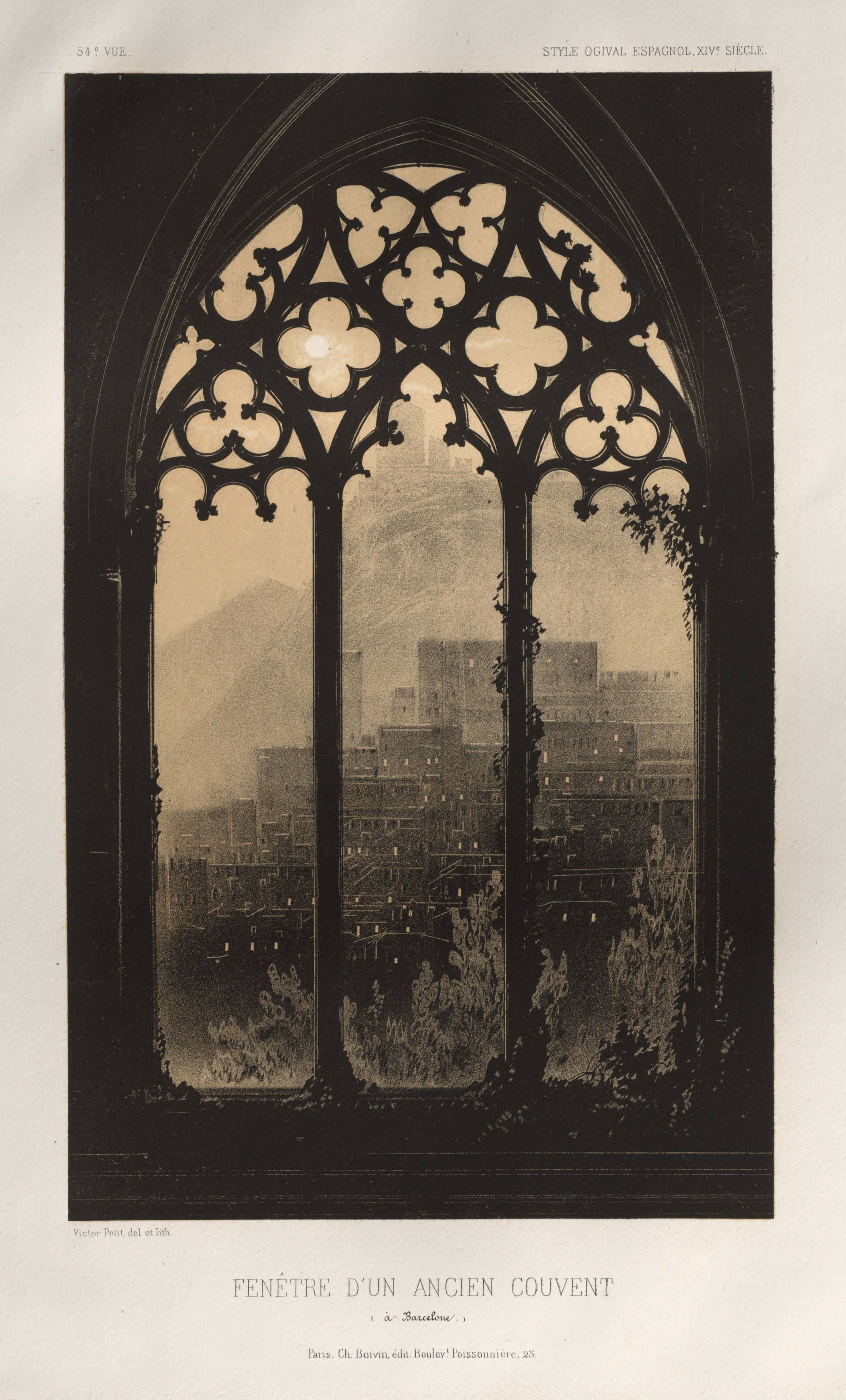 Victor Petit, Architecture Pittoresque ou Monuments des XVeme. Et XVIeme. Siecles: Chateaux de France des XV et XVI Siecles: Pl. 54, Fenêtre D'un Ancien Couvent (à Barcelone)