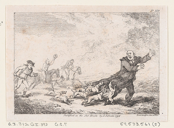 Thomas Rowlandson, Parson Adams Engaged In A Perilous Hunting Adventure, from "The Adventures of Joseph Andrews, and his friend Mr. Abraham Adams"