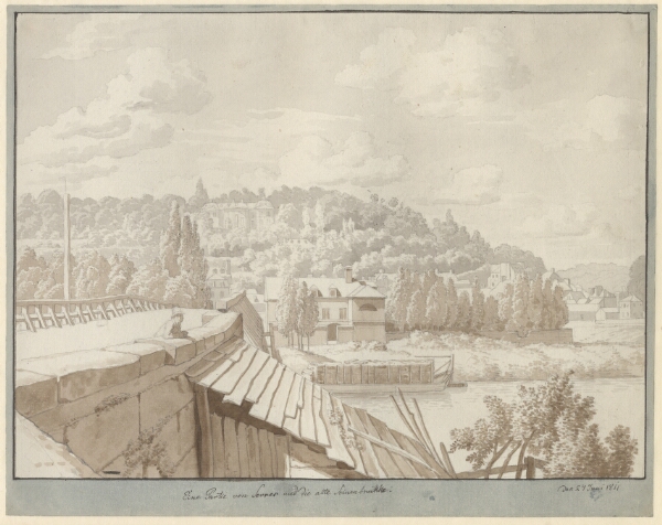 C.W. Eckersberg, Udsigt ved Sevres over den gamle Seinebro mod parken i Saint Cloud, Paris