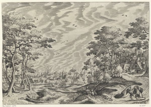 Doetechum, Johannes of Lucas van, (printmaker), River landscape with a town in the distance