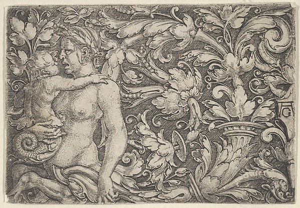Heinrich Aldegrever, Horizontal Panel with Triton and Child Surrounded by Foliage