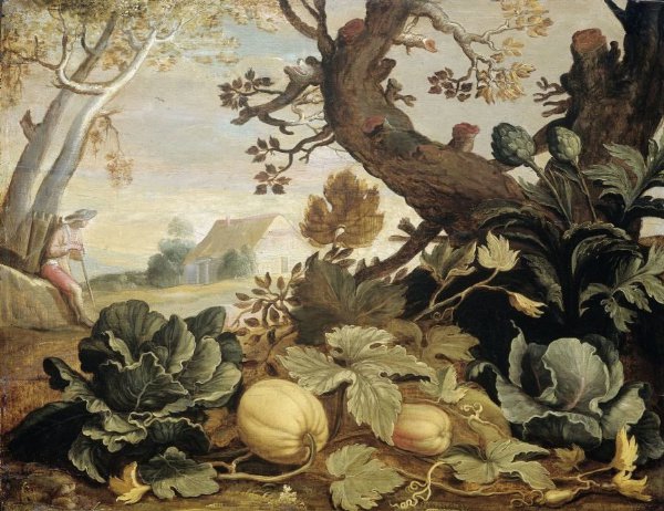 Abraham Bloemaert, Landscape with Fruits and Vegetables in the foreground