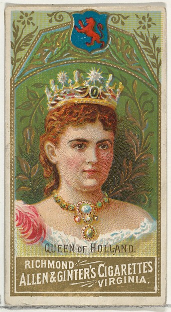 Allen & Ginter, Queen of Holland, from World's Sovereigns series (N34) for Allen & Ginter Cigarettes
