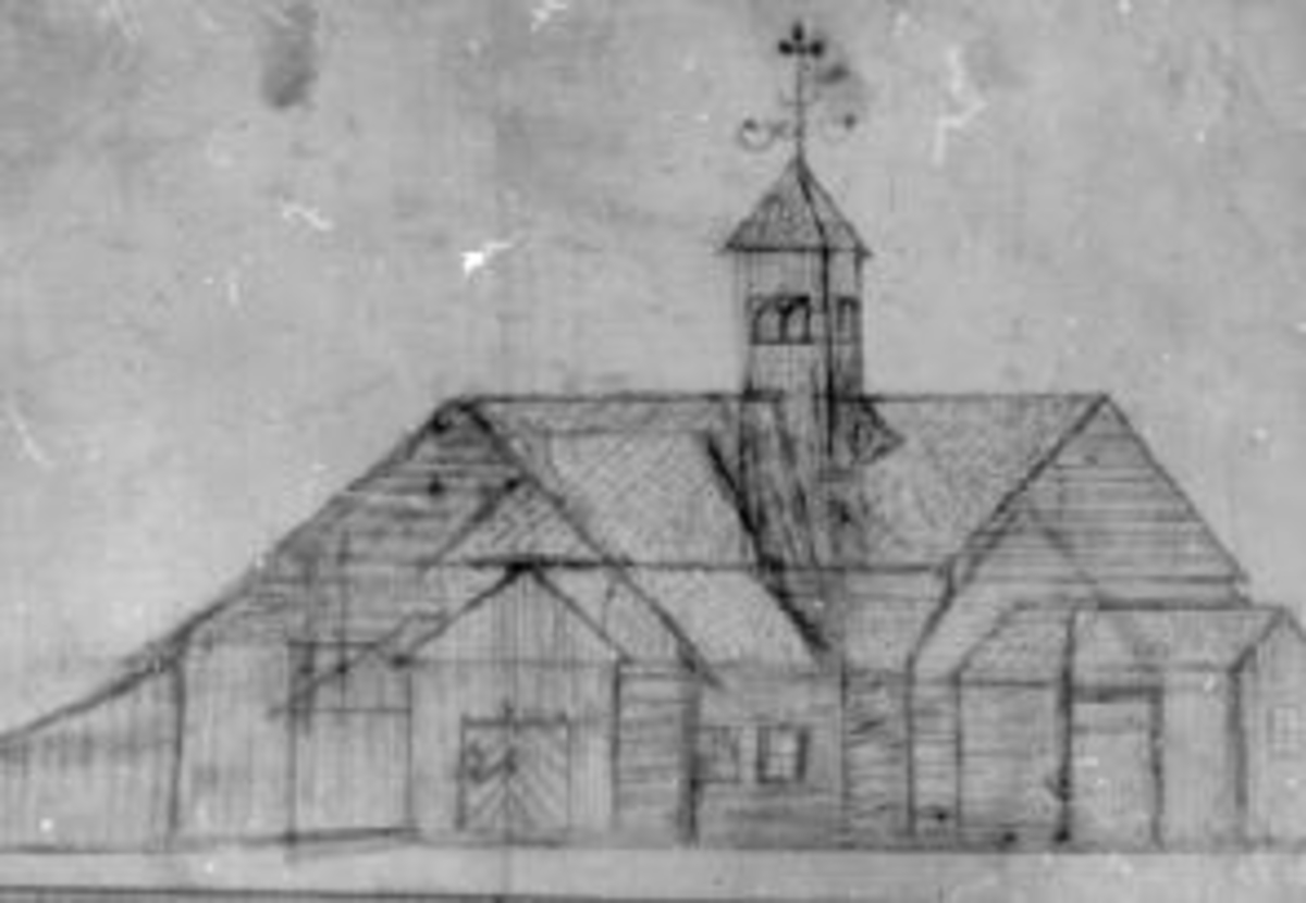 Anno Domkirkeodden, Tegning av Baldishoel kirke. Slik en tror den har sett ut.
