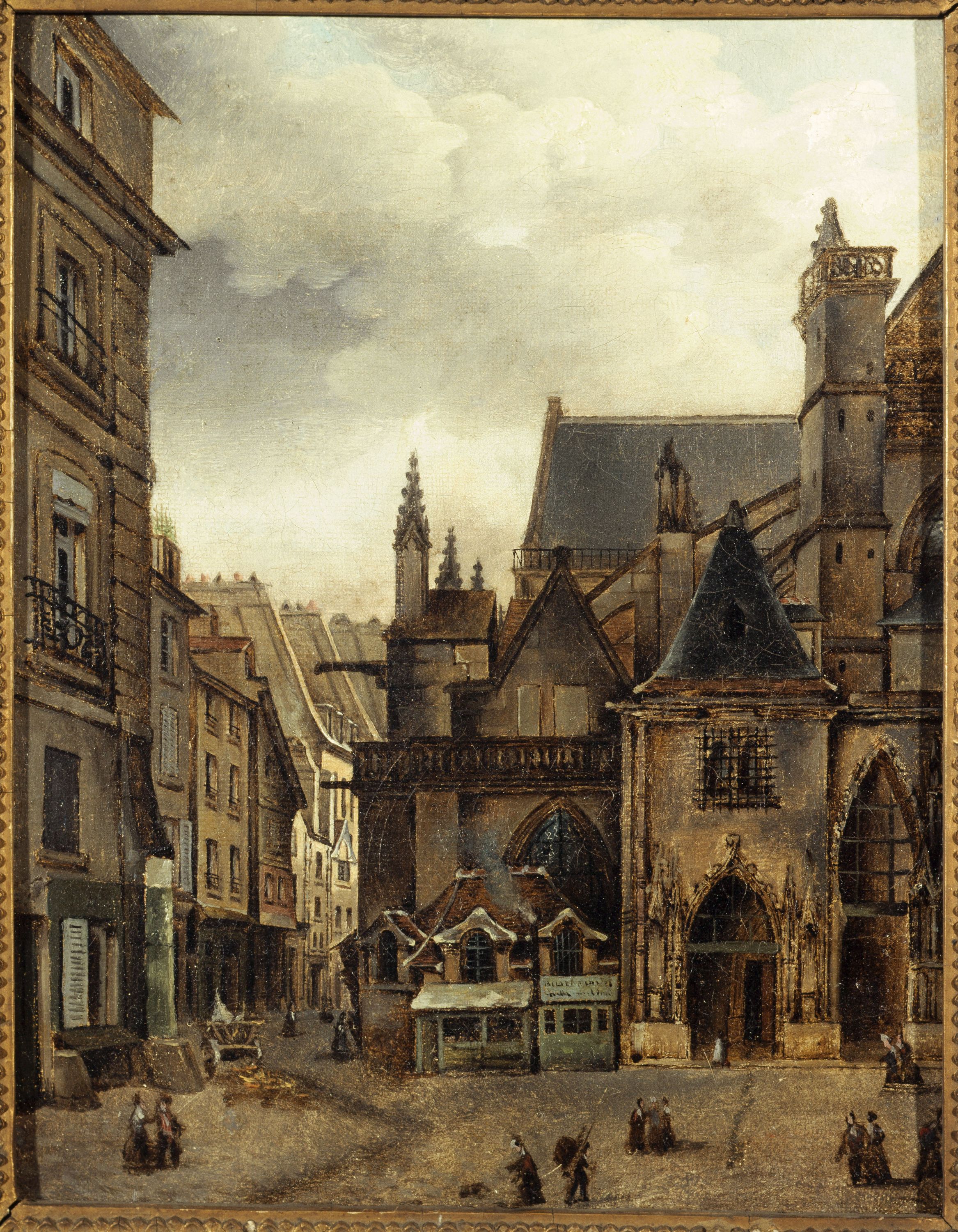 Anonyme, L'église Saint-Germain-l'Auxerrois et la rue Chilpéric, vers 1840
