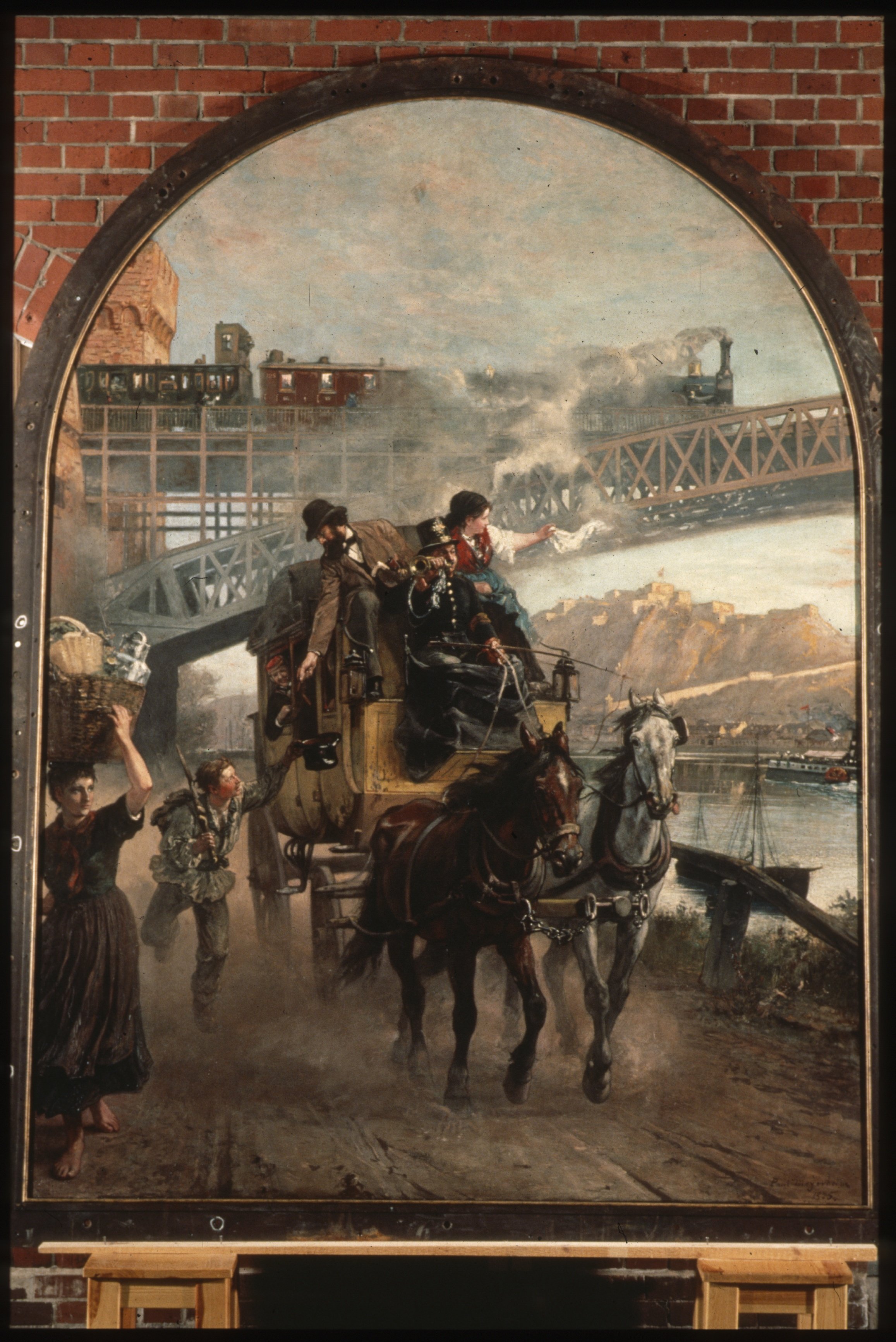 Unknown artist, Gemälde "Eisenbahnbrücke bei Ehrenbreitstein" von Paul Friedrich Meyerheim von 1875