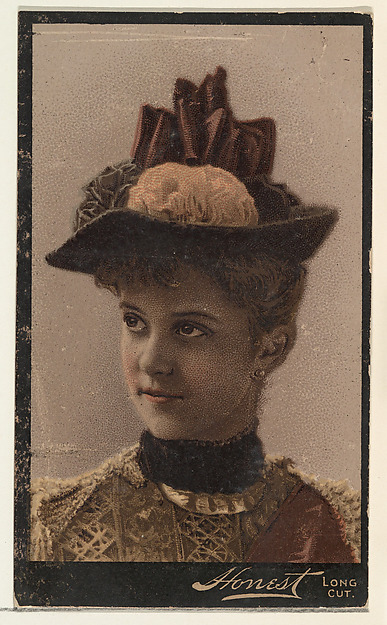 W. Duke, Sons & Co., Actress wearing hat embellished with ribbon and flowers, from Stars of the Stage, Third Series (N131) issued by Duke Sons & Co. to promote Honest Long Cut Tobacco