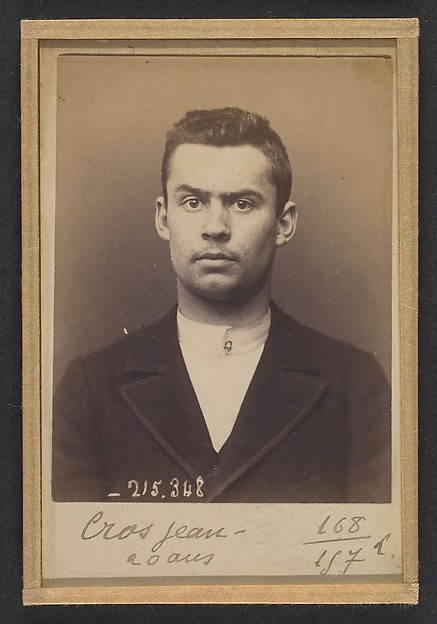 Alphonse Bertillon, Cros. Jean. 19 ans, né à Négrin (Tarn). Tailleur d'habits. Pas de motif. 8/3/94.