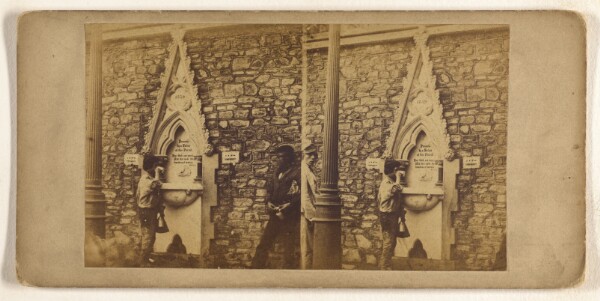 Unknown, [Boy drinking from fountain at church wall]